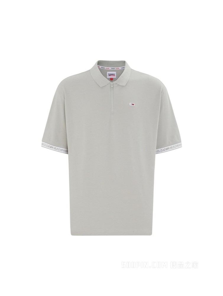 Tommy 22新款春夏男装珠地棉LOGO提花拉链半开襟短袖POLO衫12961