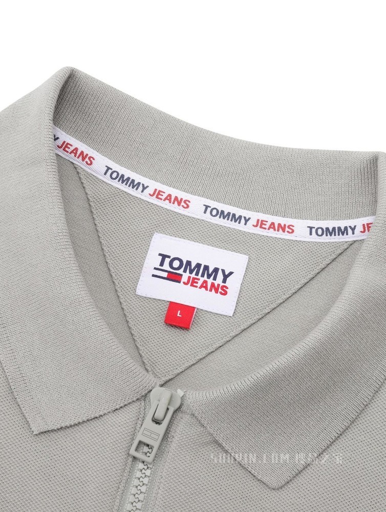 Tommy 22新款春夏男装珠地棉LOGO提花拉链半开襟短袖POLO衫12961