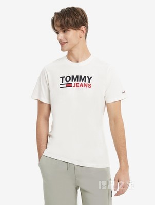 Tommy 22新款春夏男装时尚纯棉串色字母旗标印花圆领短袖T恤10103