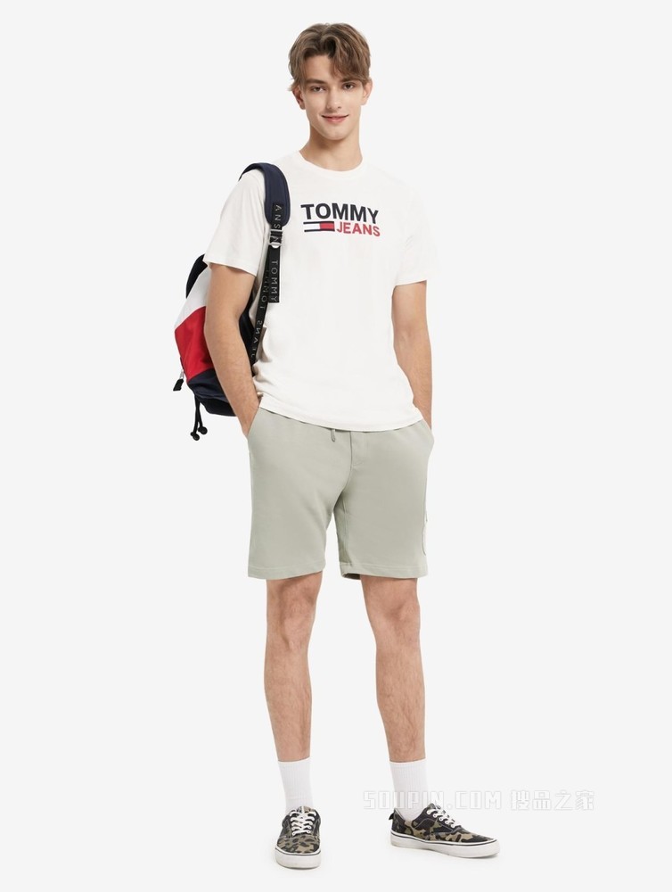 Tommy 22新款春夏男装时尚纯棉串色字母旗标印花圆领短袖T恤10103