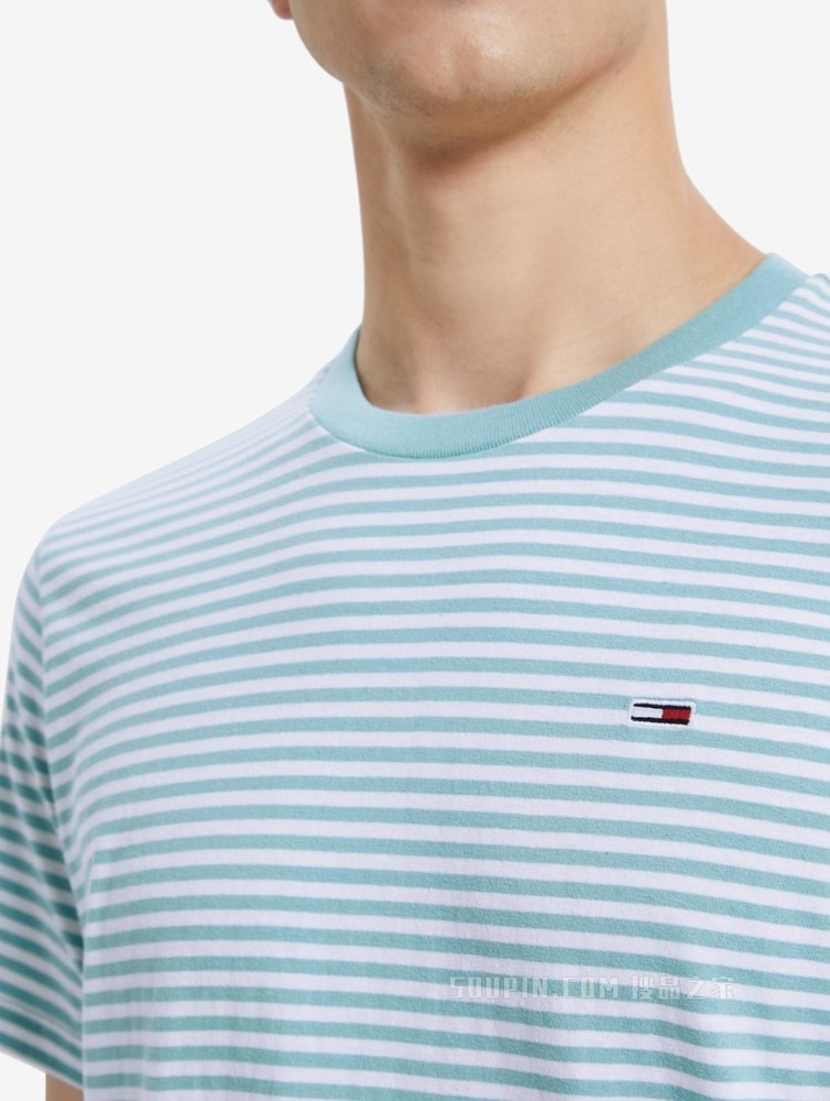 Tommy 男装春秋经典青春纯棉条纹圆领针织短袖T恤DM0DM05515