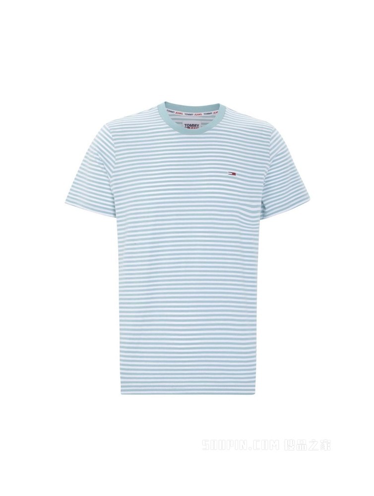 Tommy 男装春秋经典青春纯棉条纹圆领针织短袖T恤DM0DM05515