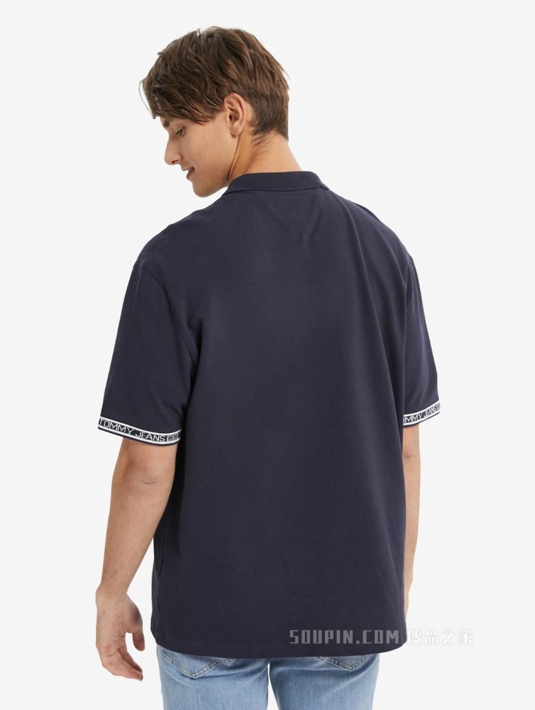 Tommy 22新款春夏男装珠地棉LOGO提花拉链半开襟短袖POLO衫12961