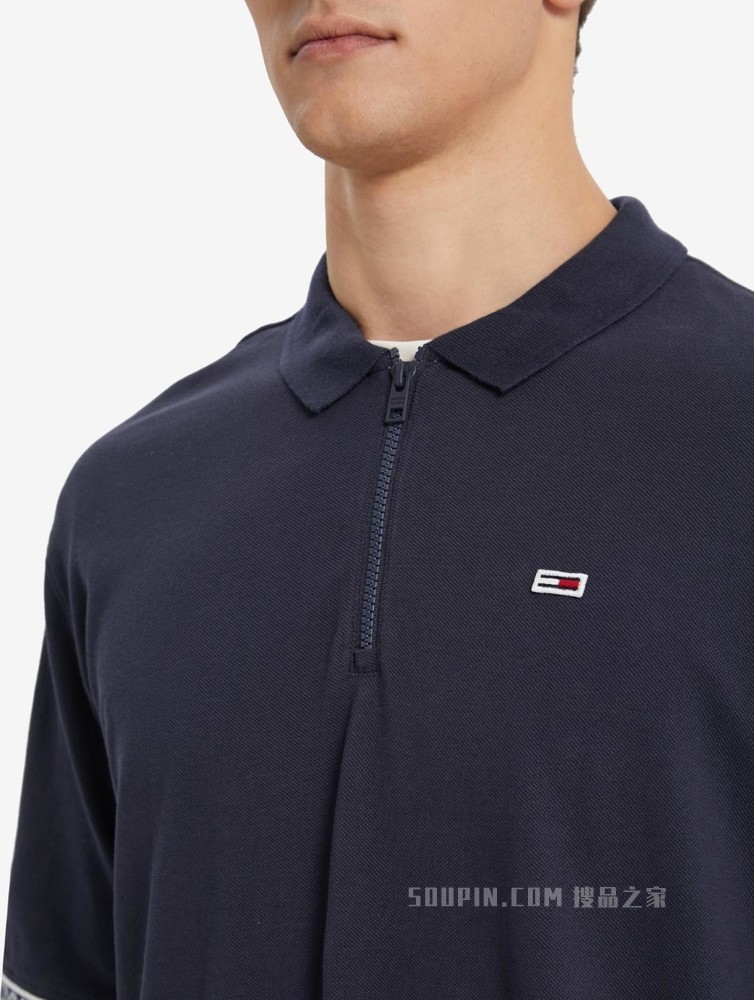 Tommy 22新款春夏男装珠地棉LOGO提花拉链半开襟短袖POLO衫12961