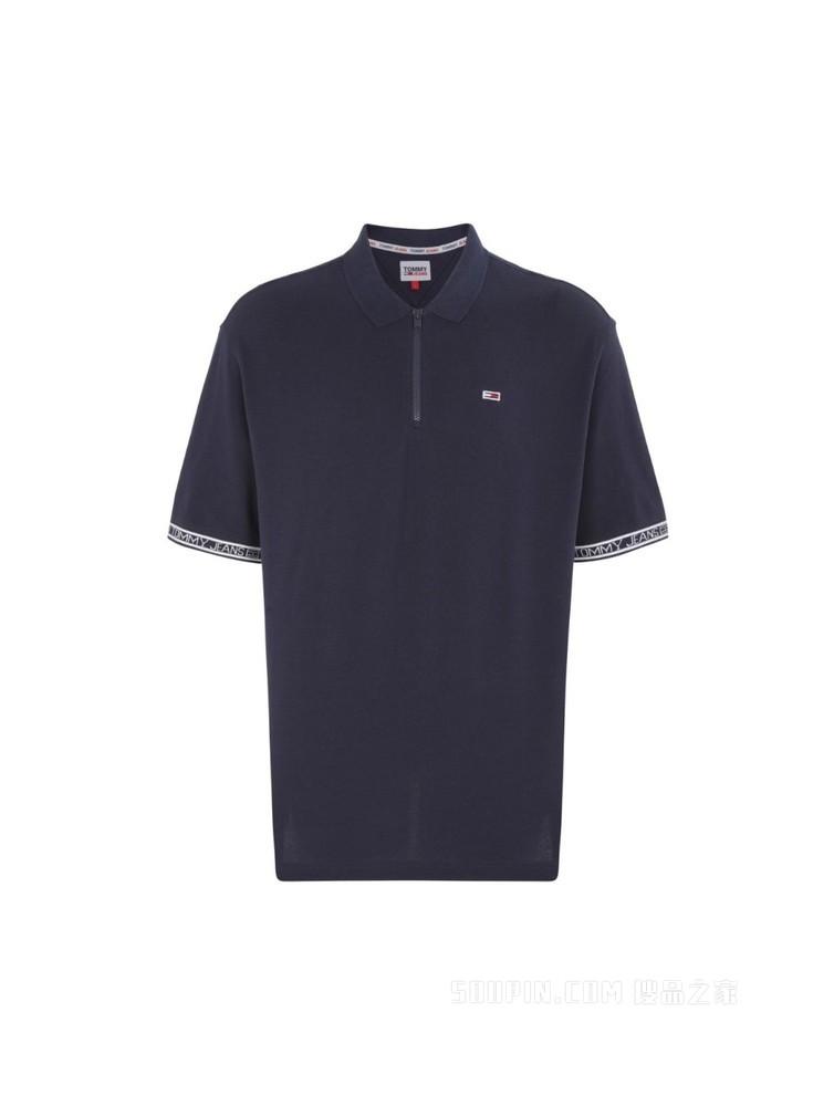 Tommy 22新款春夏男装珠地棉LOGO提花拉链半开襟短袖POLO衫12961