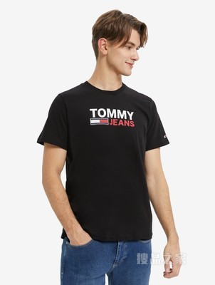 Tommy 22新款春夏男装时尚纯棉串色字母旗标印花圆领短袖T恤10103