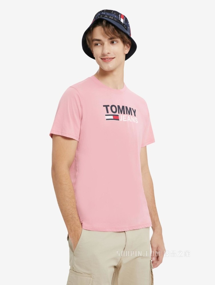 Tommy 22新款春夏男装时尚纯棉串色字母旗标印花圆领短袖T恤10103