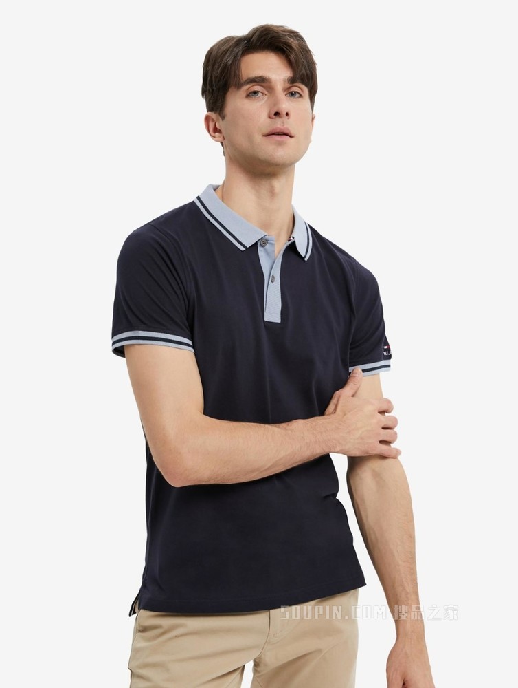 Tommy 22新款春夏男装时尚纯棉刺绣镶边翻领修身短袖POLO衫24597