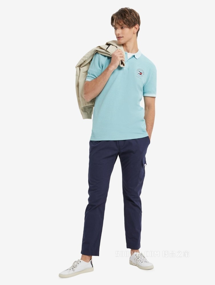 Tommy 22新款春夏男装经典珠地棉字母旗标刺绣短袖POLO衫12965