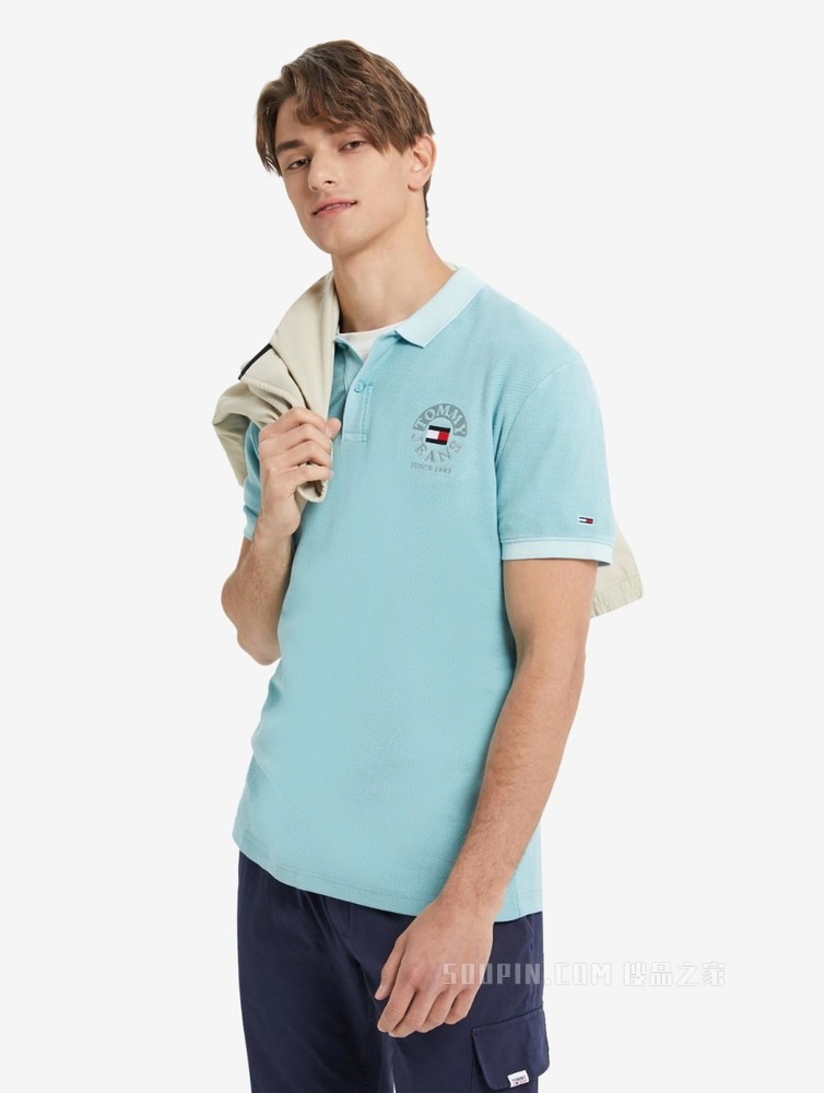 Tommy 22新款春夏男装经典珠地棉字母旗标刺绣短袖POLO衫12965