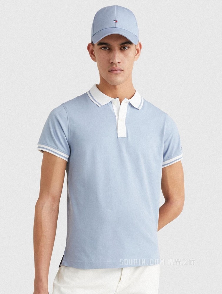 Tommy 22新款春夏男装时尚纯棉刺绣镶边翻领修身短袖POLO衫24597