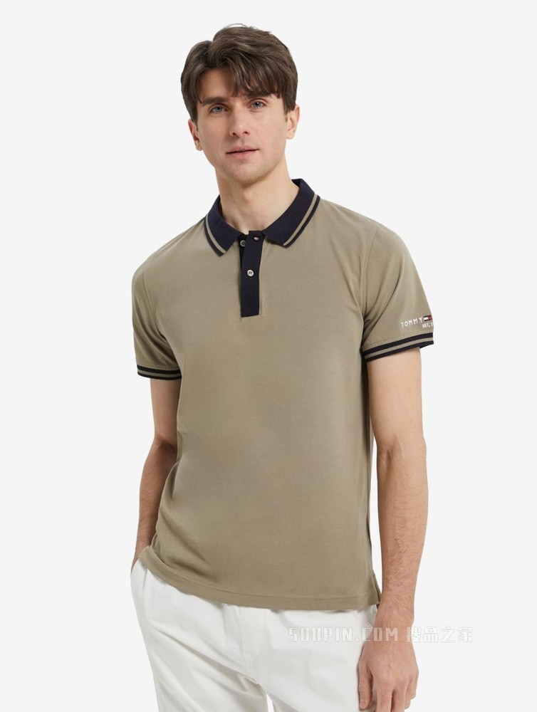 Tommy 22新款春夏男装时尚纯棉刺绣镶边翻领修身短袖POLO衫24597