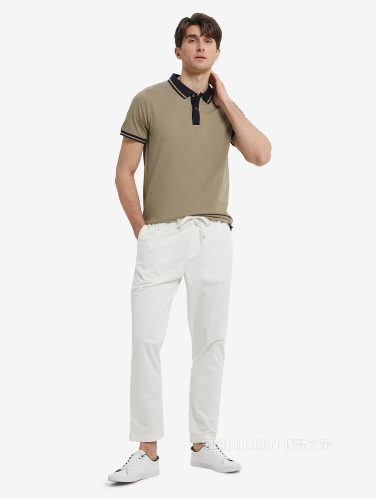 Tommy 22新款春夏男装时尚纯棉刺绣镶边翻领修身短袖POLO衫24597