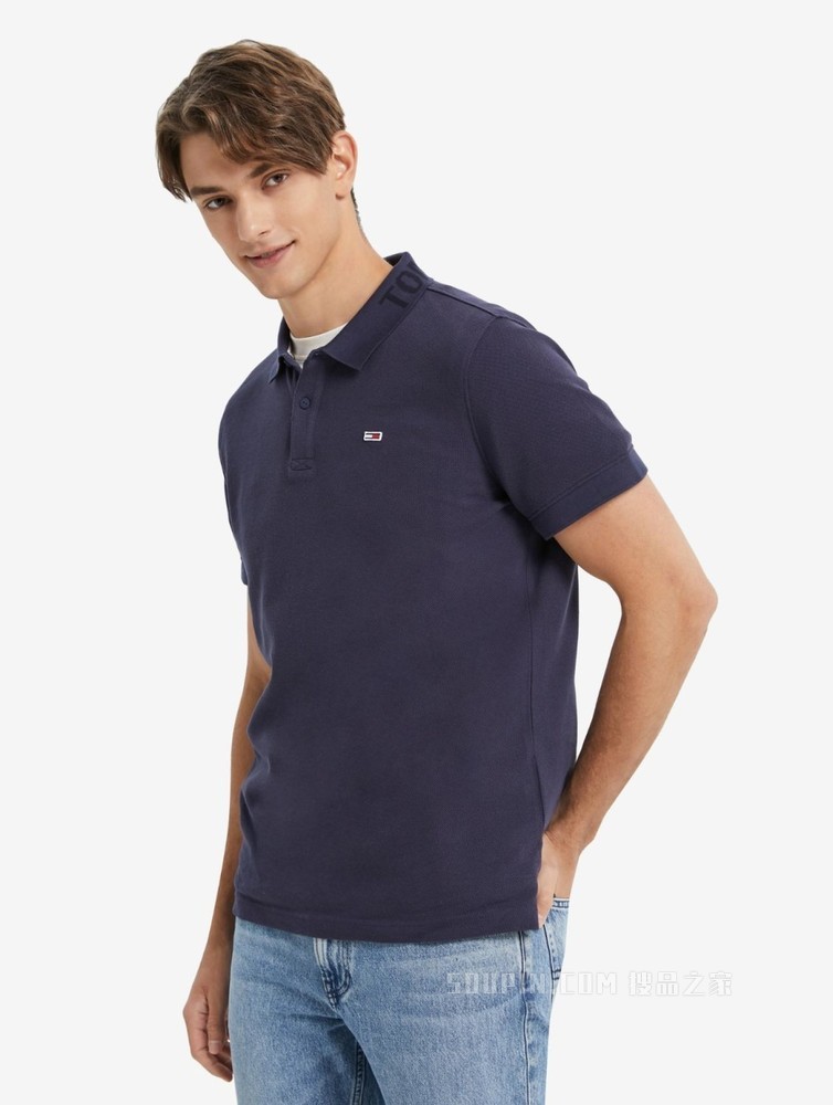 Tommy 22新款春夏男装时尚螺纹提花珠地棉翻领短袖POLO衫12962