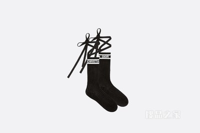 系带中筒袜 黑色和白色棉质混纺面料