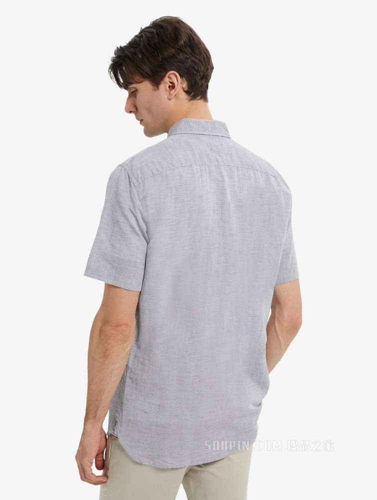 Tommy 22新款春夏男装时尚小绣标纽扣加固翻领条纹短袖衬衫23146