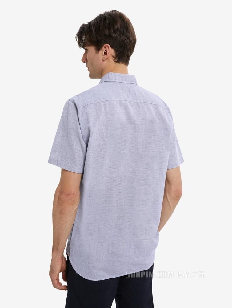 Tommy 22新款春夏男装时尚小绣标纽扣加固翻领条纹短袖衬衫23146