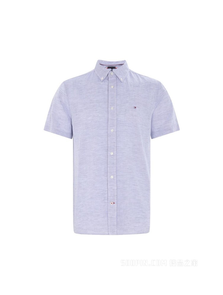 Tommy 22新款春夏男装时尚小绣标纽扣加固翻领条纹短袖衬衫23146