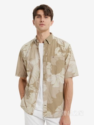Tommy 22新款春夏男装纯棉府绸夏威夷印花宽松短袖衬衫MW0MW23173