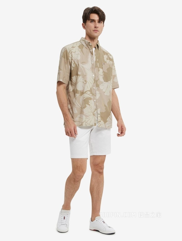 Tommy 22新款春夏男装纯棉府绸夏威夷印花宽松短袖衬衫MW0MW23173