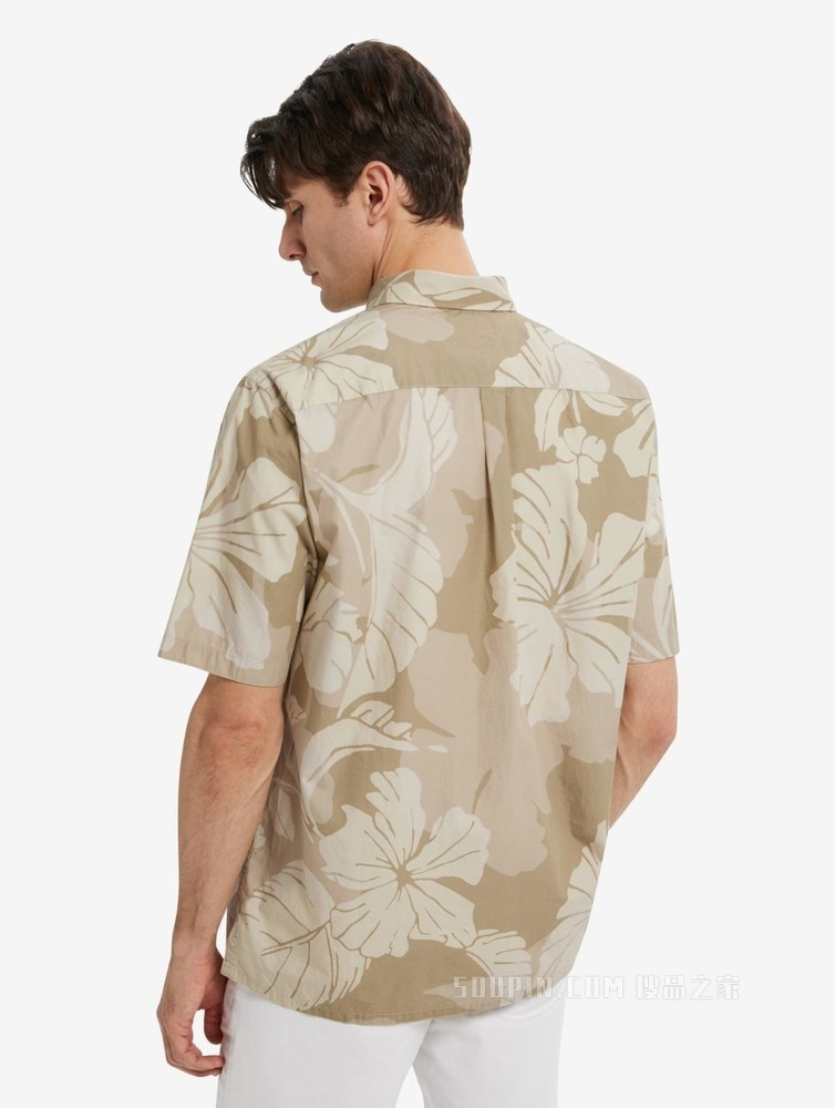 Tommy 22新款春夏男装纯棉府绸夏威夷印花宽松短袖衬衫MW0MW23173