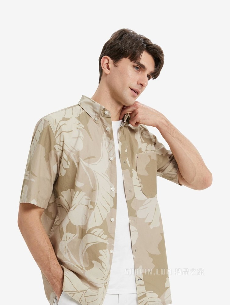 Tommy 22新款春夏男装纯棉府绸夏威夷印花宽松短袖衬衫MW0MW23173
