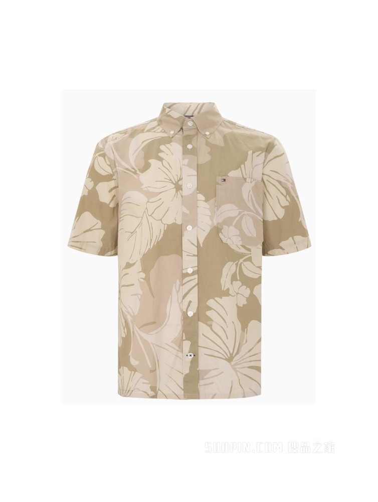 Tommy 22新款春夏男装纯棉府绸夏威夷印花宽松短袖衬衫MW0MW23173