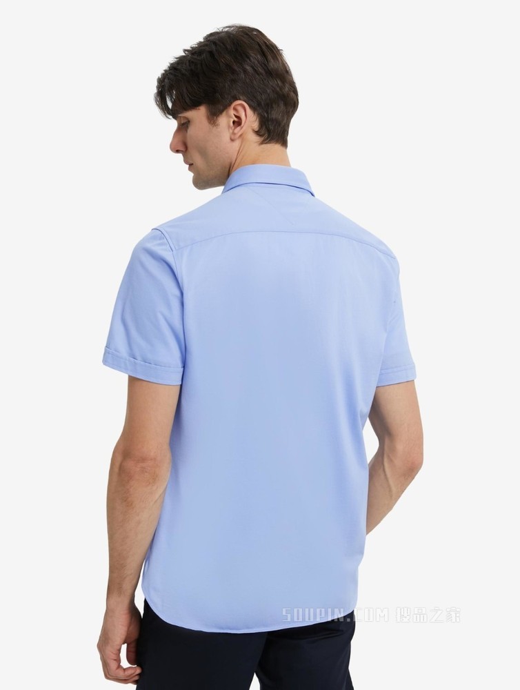 Tommy 22新款春夏男装商务挺括小绣标翻领修身短袖衬衫MW0MW23135