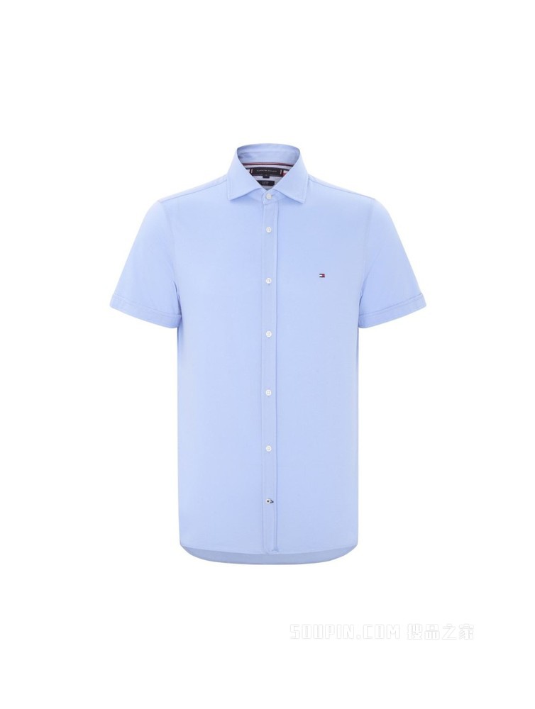 Tommy 22新款春夏男装商务挺括小绣标翻领修身短袖衬衫MW0MW23135