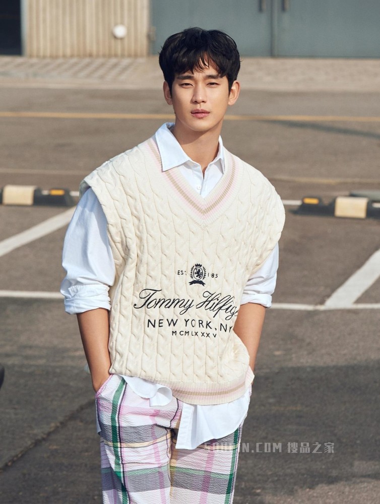 Tommy【金秀贤同款】22新款春夏男装徽章刺绣落肩款宽松衬衫23764