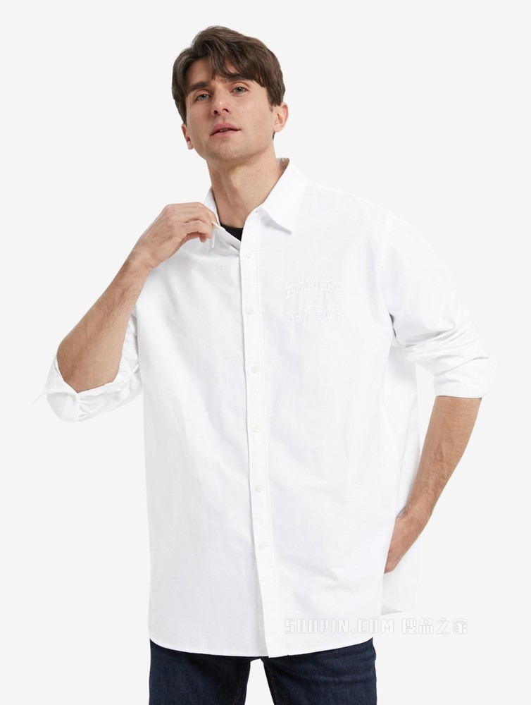Tommy【金秀贤同款】22新款春夏男装徽章刺绣落肩款宽松衬衫23764