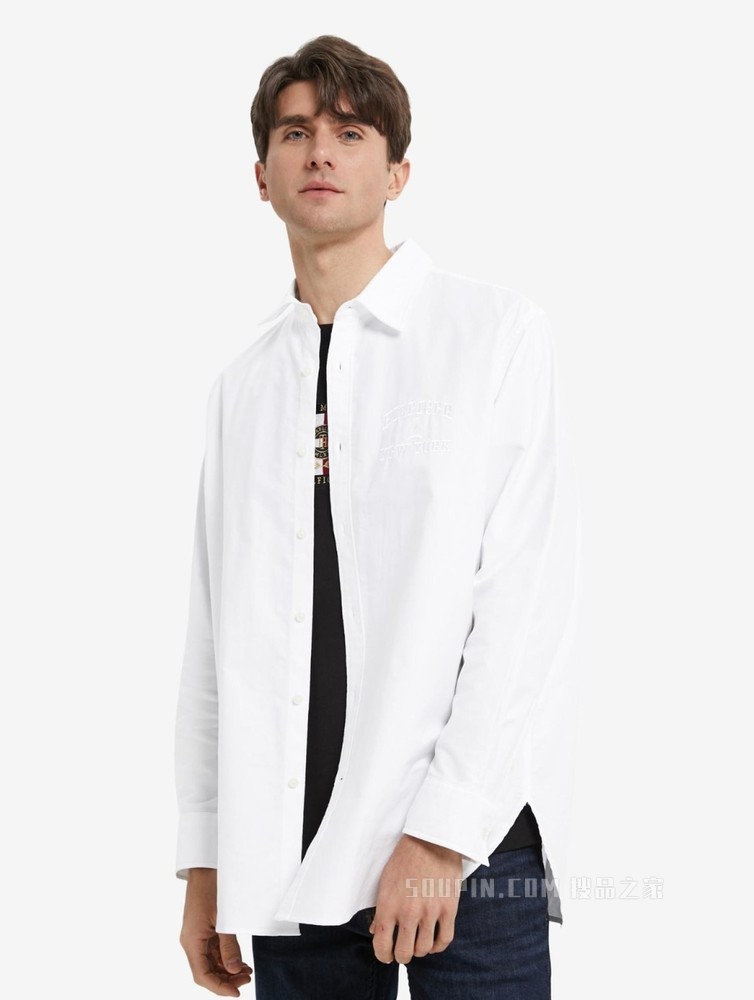 Tommy【金秀贤同款】22新款春夏男装徽章刺绣落肩款宽松衬衫23764