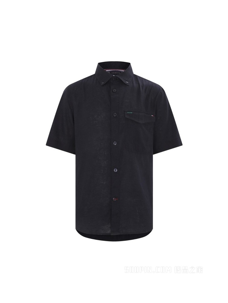 Tommy 22新款春夏男装简约绣标纽扣加固翻领宽松短袖衬衫23139