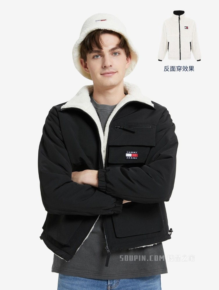 Tommy 22新款春季男装双面穿仿羊羔绒立领刺绣宽松夹克外套12471