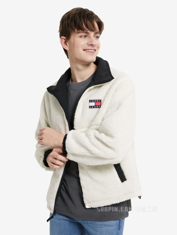 Tommy 22新款春季男装双面穿仿羊羔绒立领刺绣宽松夹克外套12471