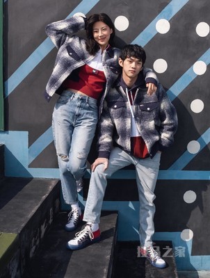 Tommy 22新款春季男女同款仿羊羔绒格纹小绣标宽松夹克外套12302