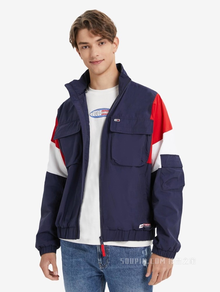 Tommy 22新款春夏男装时尚运动拼色字母印花立领单夹克外套13058