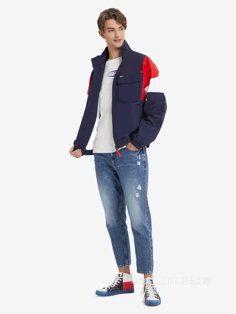 Tommy 22新款春夏男装时尚运动拼色字母印花立领单夹克外套13058