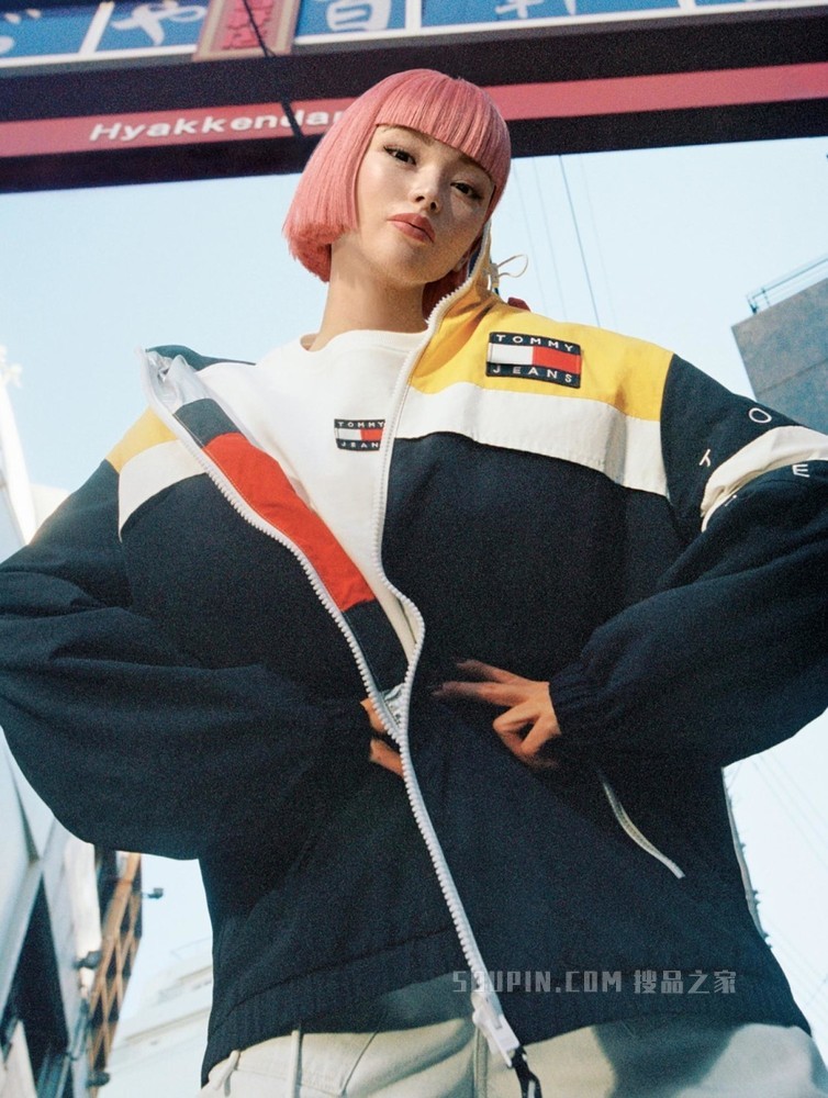 Tommy 22新款春夏男女同款双面穿撞色可收纳连帽单夹克外套13733