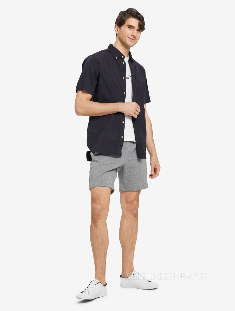 Tommy 22新款春夏男装简约商务尖角扣翻领短袖衬衫MW0MW20977