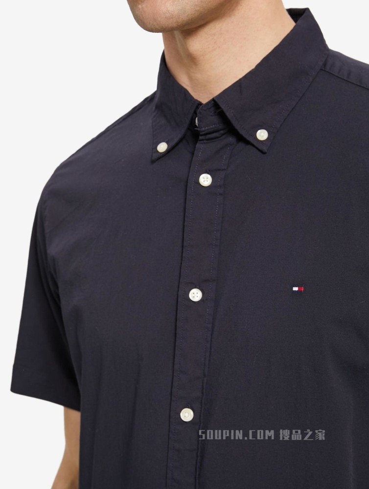 Tommy 22新款春夏男装简约商务尖角扣翻领短袖衬衫MW0MW20977