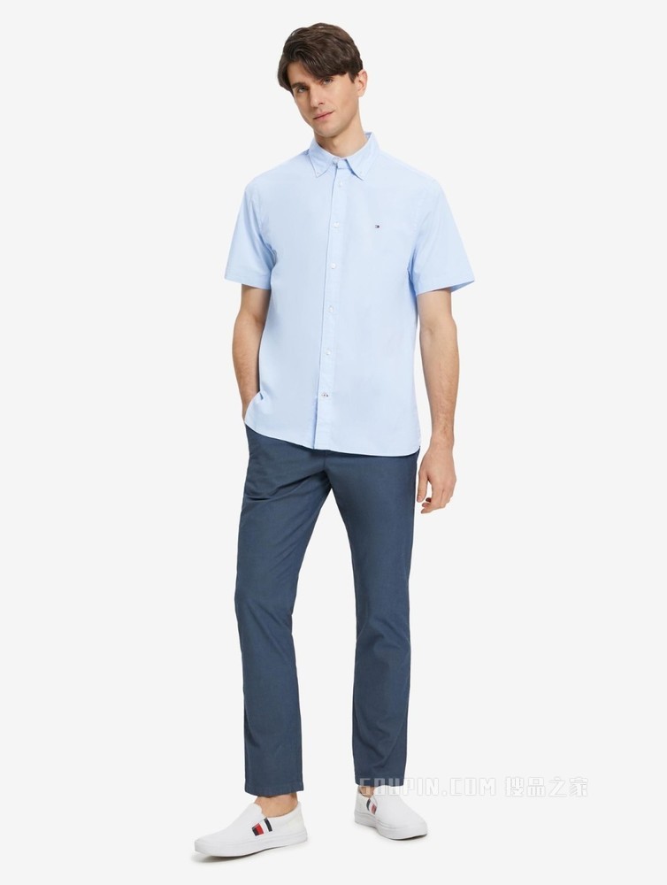Tommy 22新款春夏男装简约商务尖角扣翻领短袖衬衫MW0MW20977