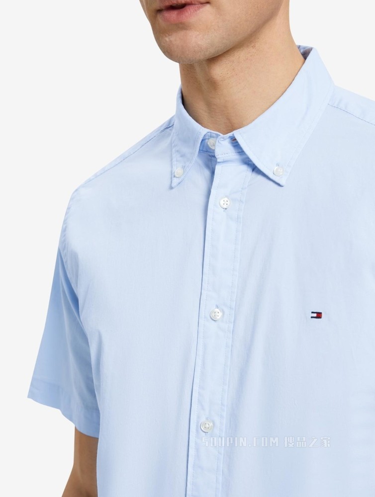 Tommy 22新款春夏男装简约商务尖角扣翻领短袖衬衫MW0MW20977