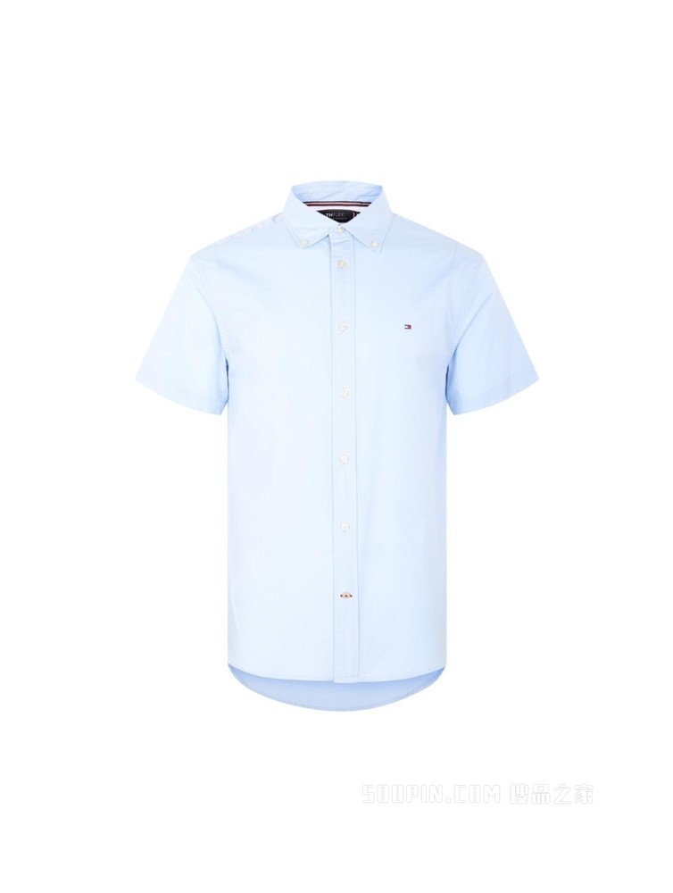 Tommy 22新款春夏男装简约商务尖角扣翻领短袖衬衫MW0MW20977