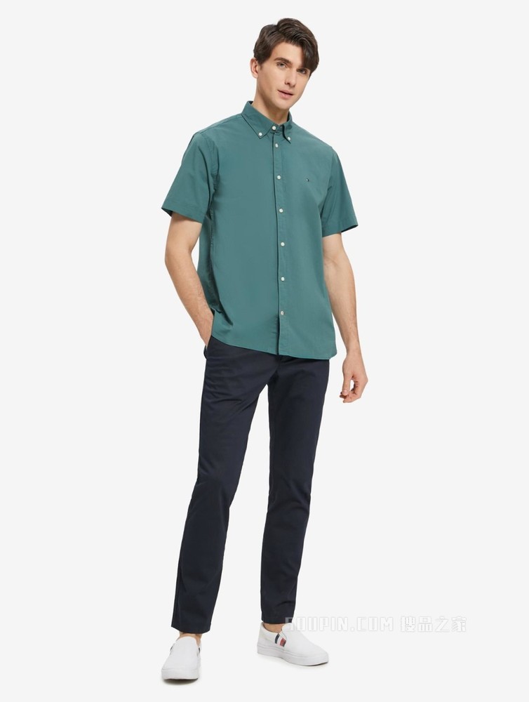 Tommy 22新款春夏男装简约商务尖角扣翻领短袖衬衫MW0MW20977