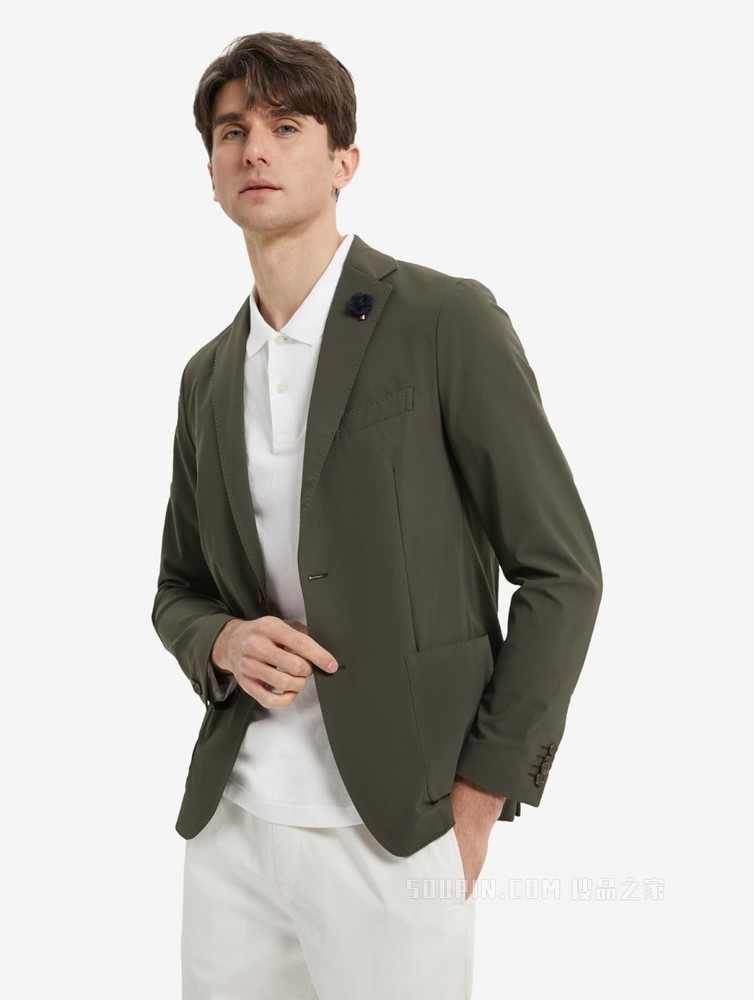 Tommy 22新款春夏男装商务通勤花朵装饰平驳领双扣西装外套58405