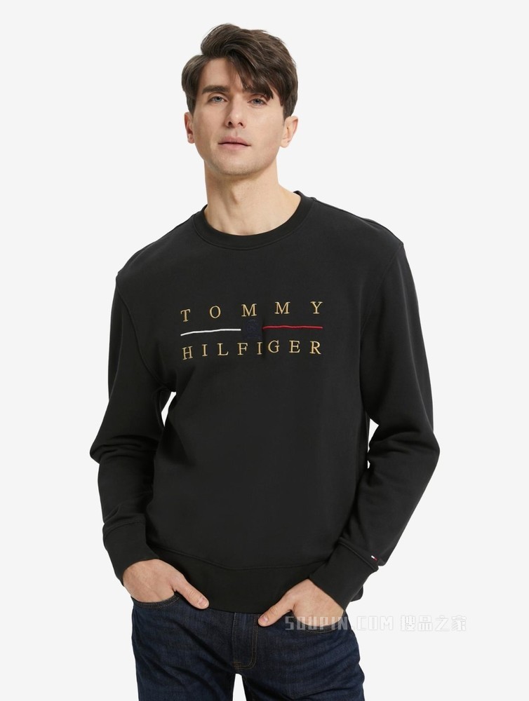Tommy 22新款春季男装纯棉字母徽章刺绣LOGO圆领宽松卫衣22354