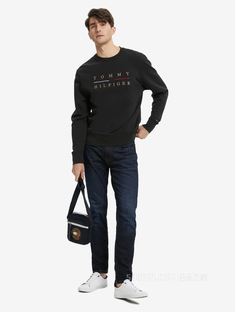 Tommy 22新款春季男装纯棉字母徽章刺绣LOGO圆领宽松卫衣22354