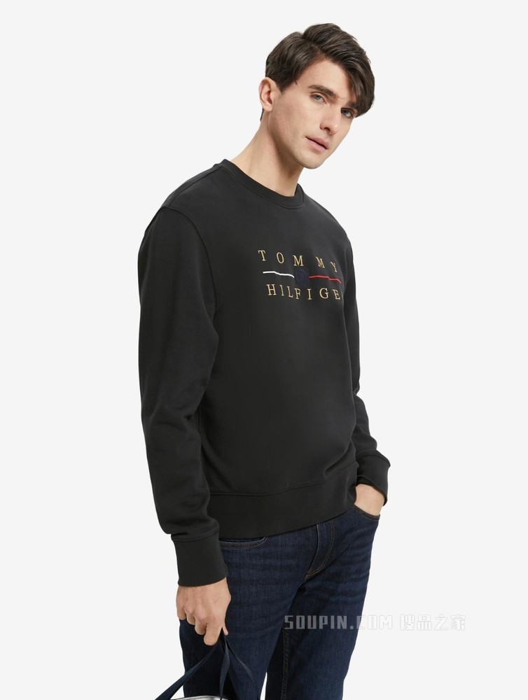 Tommy 22新款春季男装纯棉字母徽章刺绣LOGO圆领宽松卫衣22354