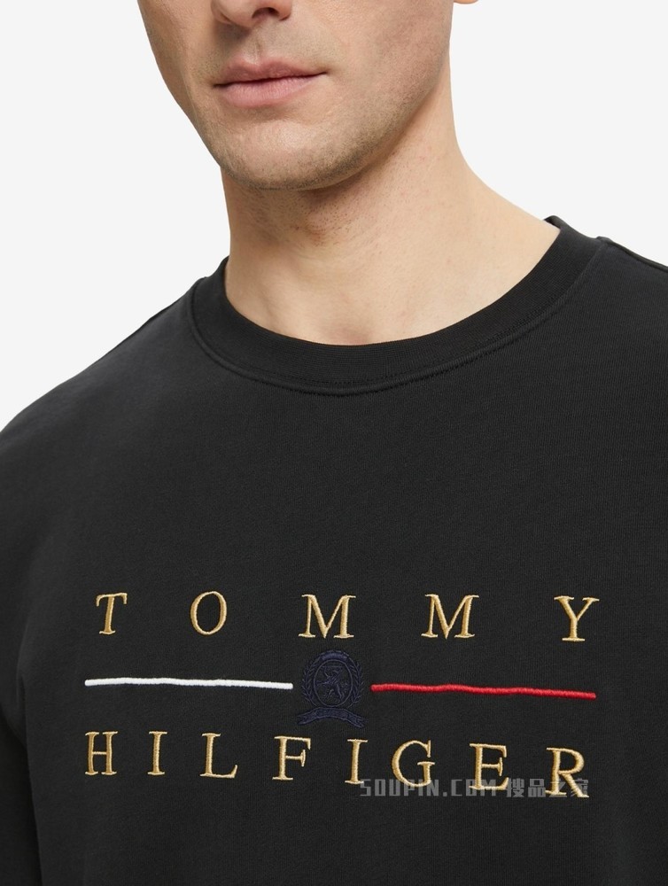 Tommy 22新款春季男装纯棉字母徽章刺绣LOGO圆领宽松卫衣22354